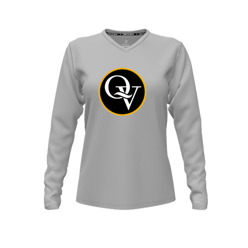 [CUS-DFW-TEES-CMF-VNK-LSL-GRY-FYXS-LOGO1] Decker Comfort T-Shirt (Female Youth XS, Gray, V Neck, Logo 1, Long Sleeve)